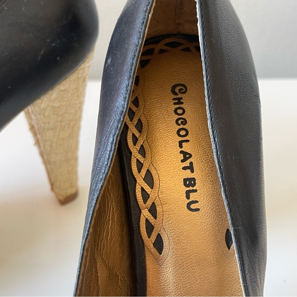 CHOCOLAT BLU Peep Toe Pumps Leather Black Size 6.5 - Picture 10 of 12